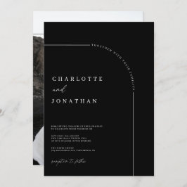 Black and White Modern Arch Photo Wedding Kaart