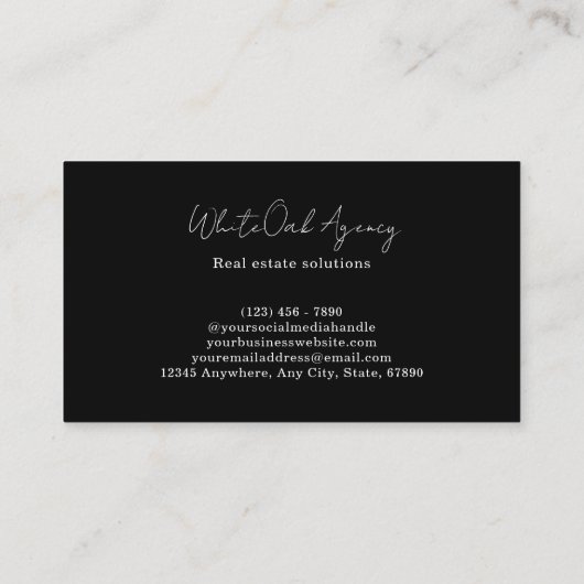 Black and White Modern Calligraphy Script Monogram Visitekaartje (Achterkant)