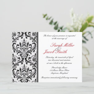 Black and White Modern Damask Wedding Kaart