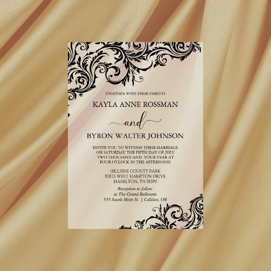 Black and White Modern Damask Wedding Vellum Uitnodigingen
