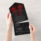 Black and White Modern Elegance Wedding RED All In One Uitnodiging (Afscheurbaar)