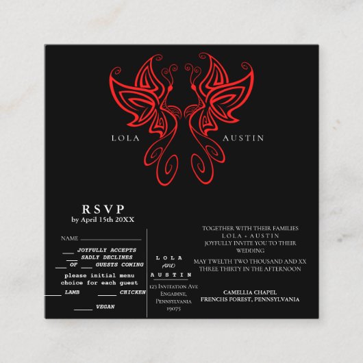 Black and White Modern Elegance Wedding RED Informatiekaartje (Voorkant)