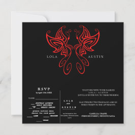 Black and White Modern Elegance Wedding RED Kaart
