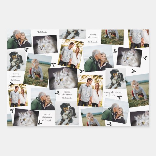 Black and White Modern Holly Sprig Inpakpapier Vel (Voorkant)