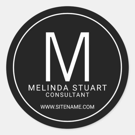 Black and White Modern Monogram Business Ronde Sticker (Voorkant)