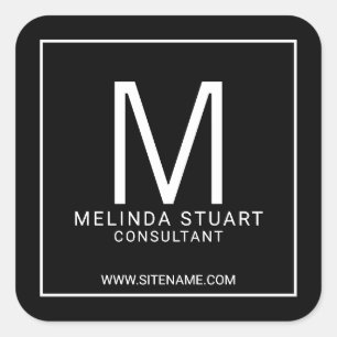 Black and White Modern Monogram Business Vierkante Sticker