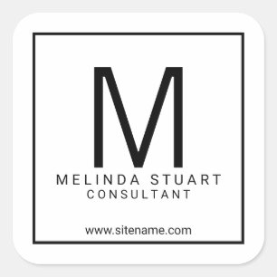 Black and White Modern Monogram Business Vierkante Sticker