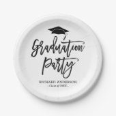 Black and White Modern Script Graduation Party Papieren Bordje (Voorkant)