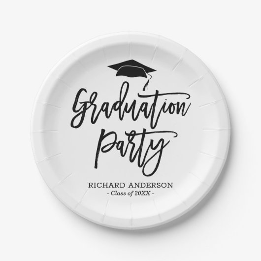 Black and White Modern Script Graduation Party Papieren Bordje (Voorkant)