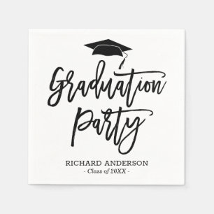 Black and White Modern Script Graduation Party Servet