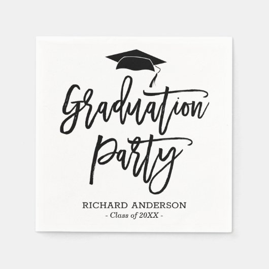 Black and White Modern Script Graduation Party Servet (Voorkant)