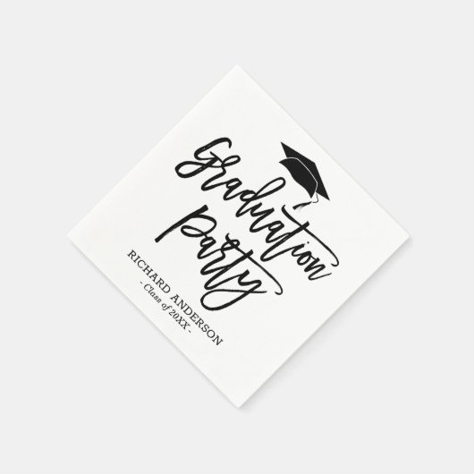 Black and White Modern Script Graduation Party Servet (Hoek)
