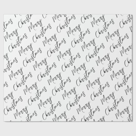 Black and White Modern Script Merry Christmas Cadeaupapier (Vlak)