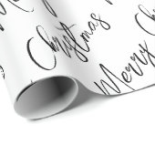 Black and White Modern Script Merry Christmas Cadeaupapier (Rol Hoek)