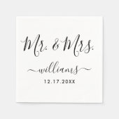 Black and White Modern Script Mr en Mrs Wedding Servet (Voorkant)