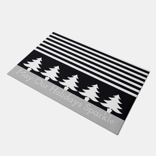 Black and White Modern Stripe Festive Deurmat (Schuin)