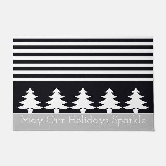 Black and White Modern Stripe Festive Deurmat (Voorkant)