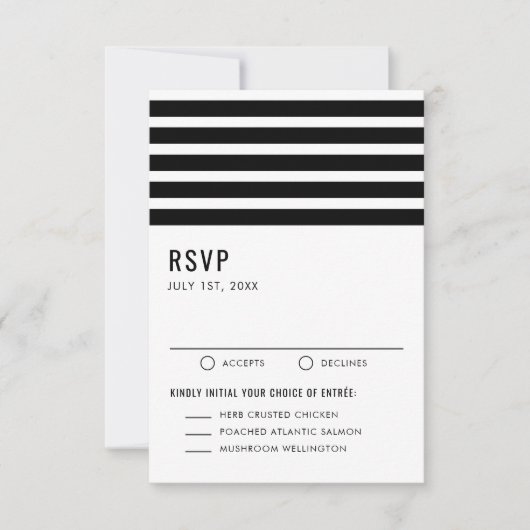 Black and White Modern Stripes Wedding Entree RSVP Kaartje (Voorkant)