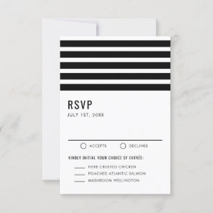 Black and White Modern Stripes Wedding Entree RSVP Kaartje