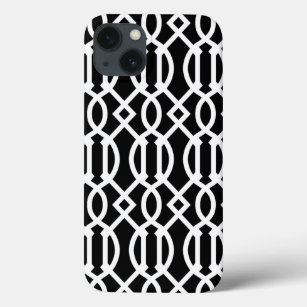 Black and White Modern Trellis Pattern iPhone 13 Hoesje