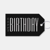 Black and White Modern Typografie Happy Birthday Cadeaulabel (Voorkant (Horizontaal))