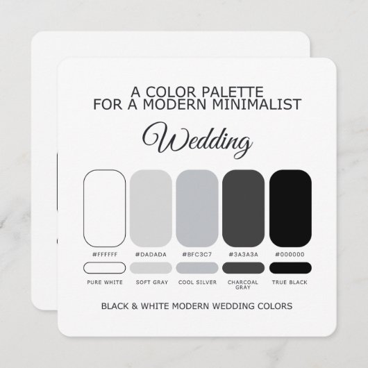Black and White Modern Wedding Color Palette Card Kaart (Voorkant / Achterkant)