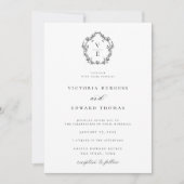 Black and White Monogram Crest Wedding Kaart (Voorkant)