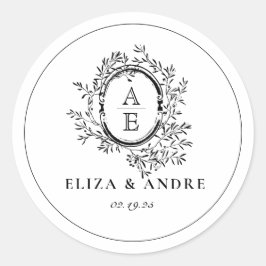 Black and White Monogram Crest Wedding Ronde Sticker