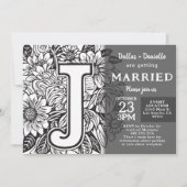 Black and White Monogram J Tattoo Flowers Wedding Kaart (Voorkant)