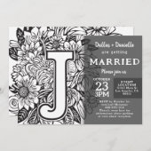 Black and White Monogram J Tattoo Flowers Wedding Kaart (Voorkant / Achterkant)