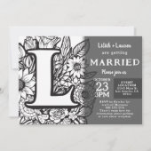 Black and White Monogram L Tattoo Flowers Wedding Kaart (Voorkant)