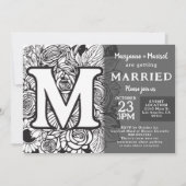 Black and White Monogram M Tattoo Flowers Wedding Kaart (Voorkant)