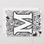 Black and White Monogram M Tattoo Flowers Wedding Kaart (Achterkant)