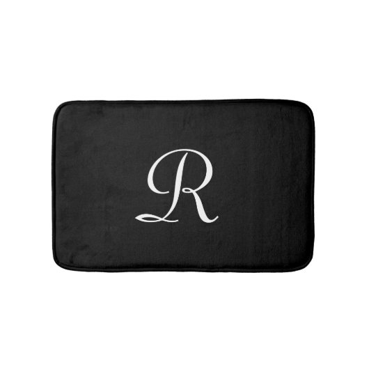 Black and White Monogram Plush Minimalist Simple Badmat (Voorkant)