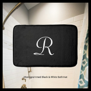 Black and White Monogram Plush Minimalist Simple Badmat