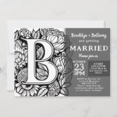 Black and White Monogram Tattoo Flowers Wedding Kaart (Voorkant)