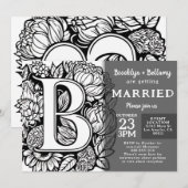 Black and White Monogram Tattoo Flowers Wedding Kaart (Voorkant / Achterkant)