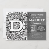 Black and White Monogram Tattoo Flowers Wedding Kaart (Voorkant)