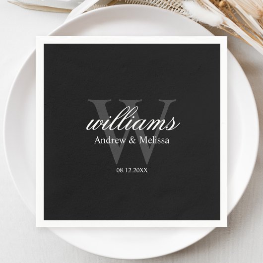 Black and White Monogram Wedding Servet