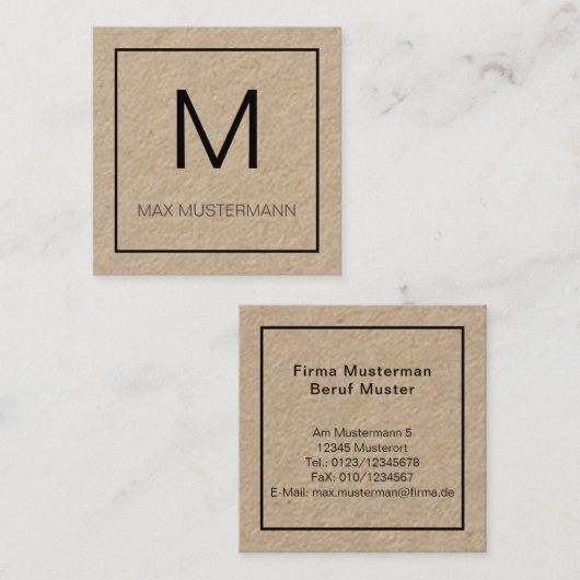 Black and White Monogramm Vierkante Visitekaartje (Voorkant / Achterkant)