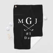 Black and White Monogrammed Crossed Clubs Pap Golfhanddoek (Insitu)