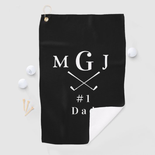 Black and White Monogrammed Crossed Clubs Pap Golfhanddoek (Insitu)