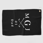 Black and White Monogrammed Crossed Clubs Pap Golfhanddoek (Horizontaal)