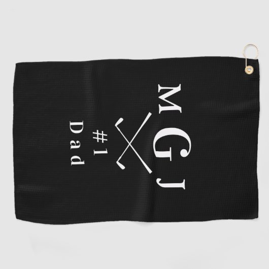 Black and White Monogrammed Crossed Clubs Pap Golfhanddoek (Horizontaal)