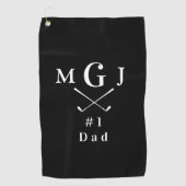 Black and White Monogrammed Crossed Clubs Pap Golfhanddoek (Voorkant)