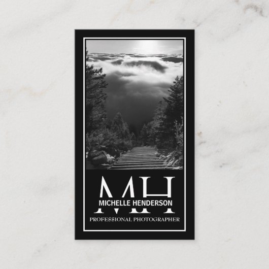 Black and White Monogrammed Logo 1 Photo Qr Code B Visitekaartje (Voorkant)