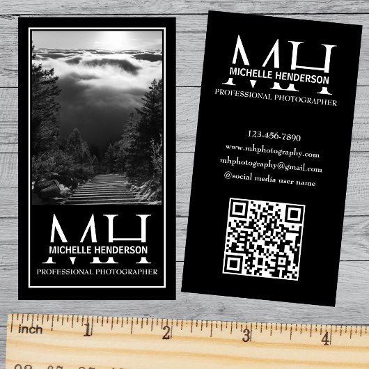 Black and White Monogrammed Logo 1 Photo Qr Code B Visitekaartje