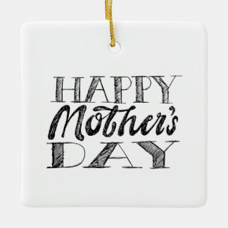 Black and White Mother's Day Lettering & Heart Keramisch Ornament