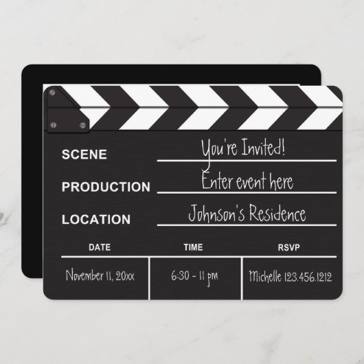 Black and White Movie Clapboard "blank" uitnodigt Kaart (Voorkant / Achterkant)