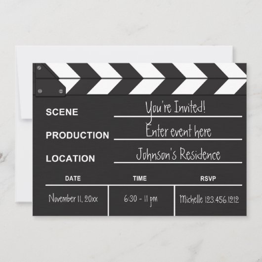 Black and White Movie Clapboard "blank" uitnodigt Kaart (Voorkant)